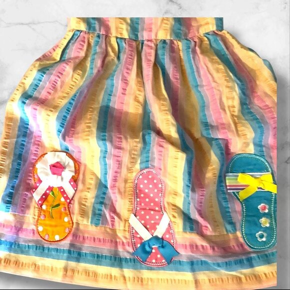 Emily Rose Seersucker Flip Flop Dress 2T Rainbow Striped With Polka Dot Bow - Picture 12 of 13